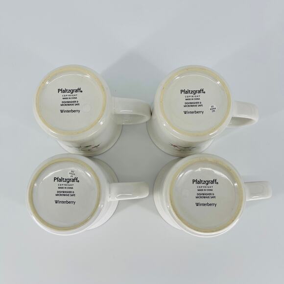 Pfaltzgraff Winterberry Ceramic Tea Cups / Coffee Mugs 4" Tall - Set of 4 - GUC - Picture 9 of 11